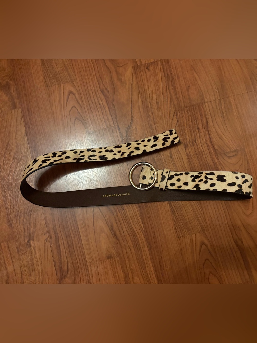 Anthropologie Animal Print Belt with Gold Round Buckle